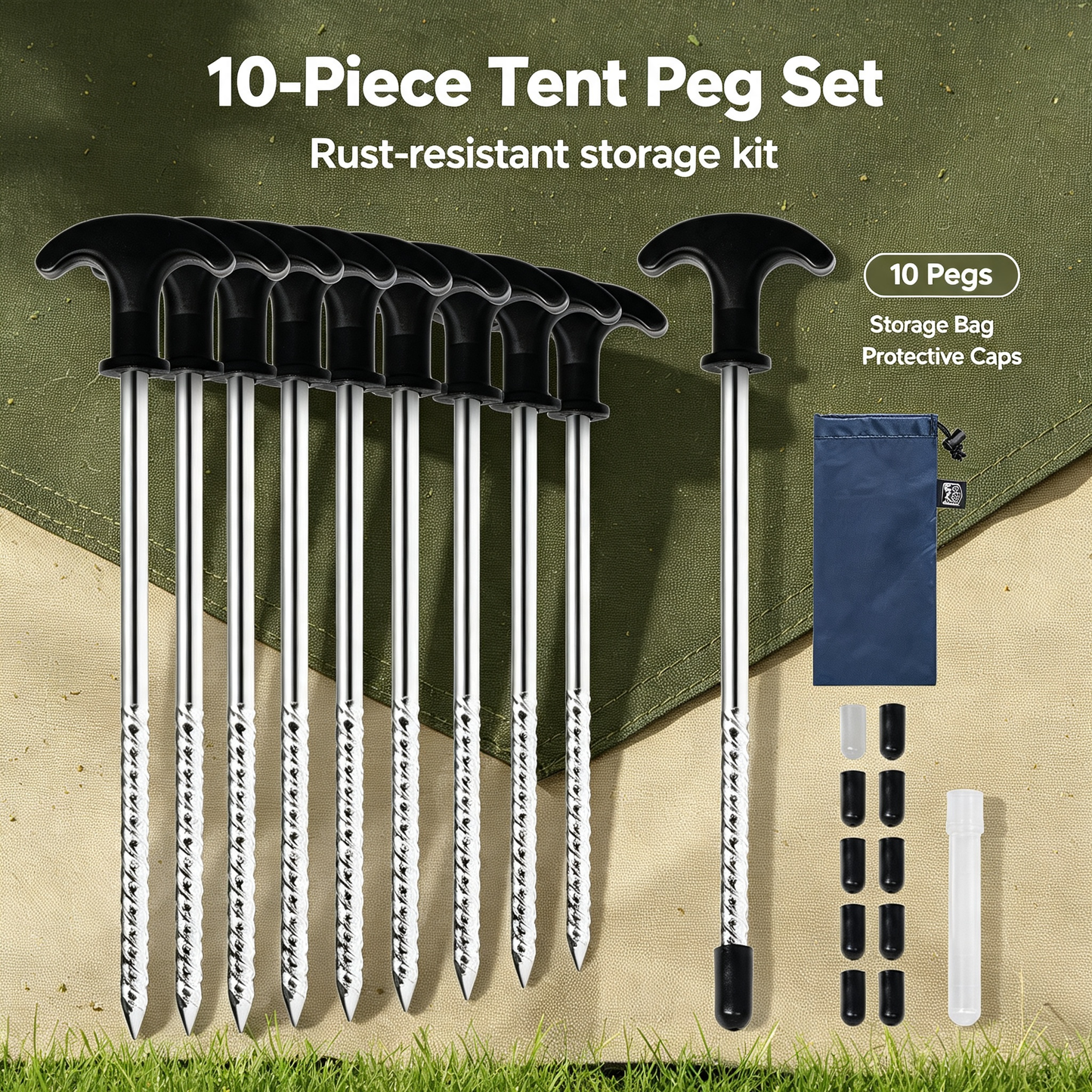 Heavy Duty Metal Tent Stakes with T‑Handle for Outdoor Camping