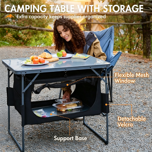 Folding Camping Table with Large Under‑Table Storage Organizer