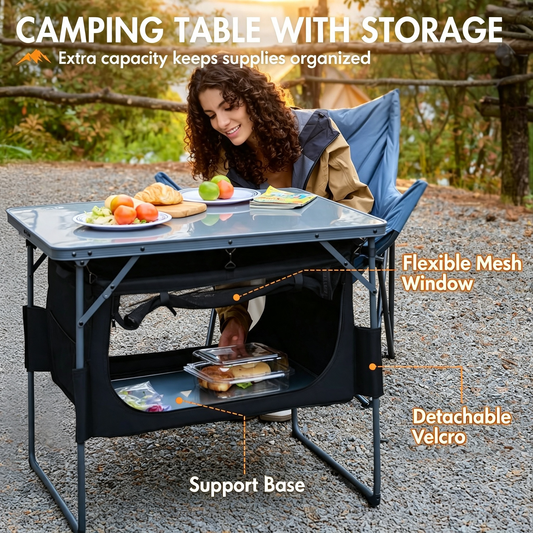 Folding Camping Table with Large Under‑Table Storage Organizer