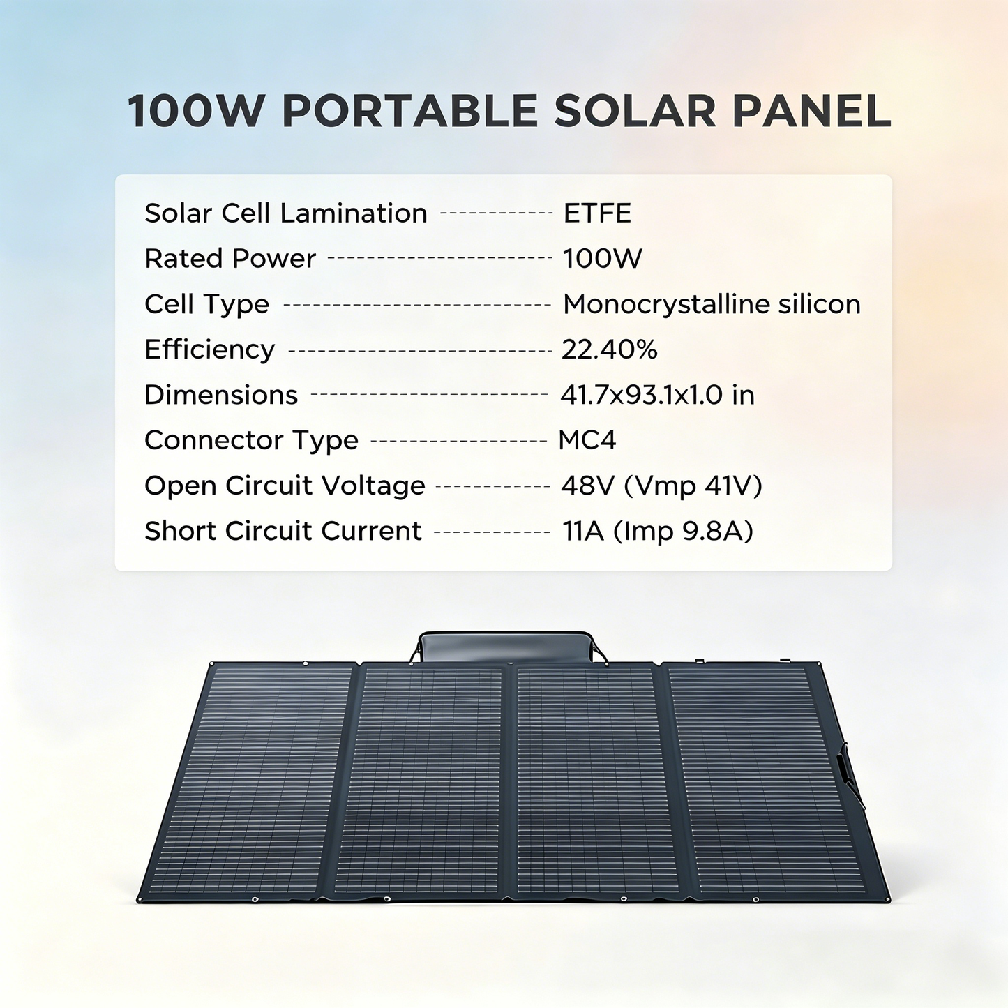 100W Portable Foldable Solar Panel with Stand - IP68 Waterproof