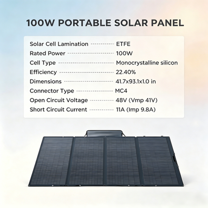 100W Portable Foldable Solar Panel with Stand - IP68 Waterproof