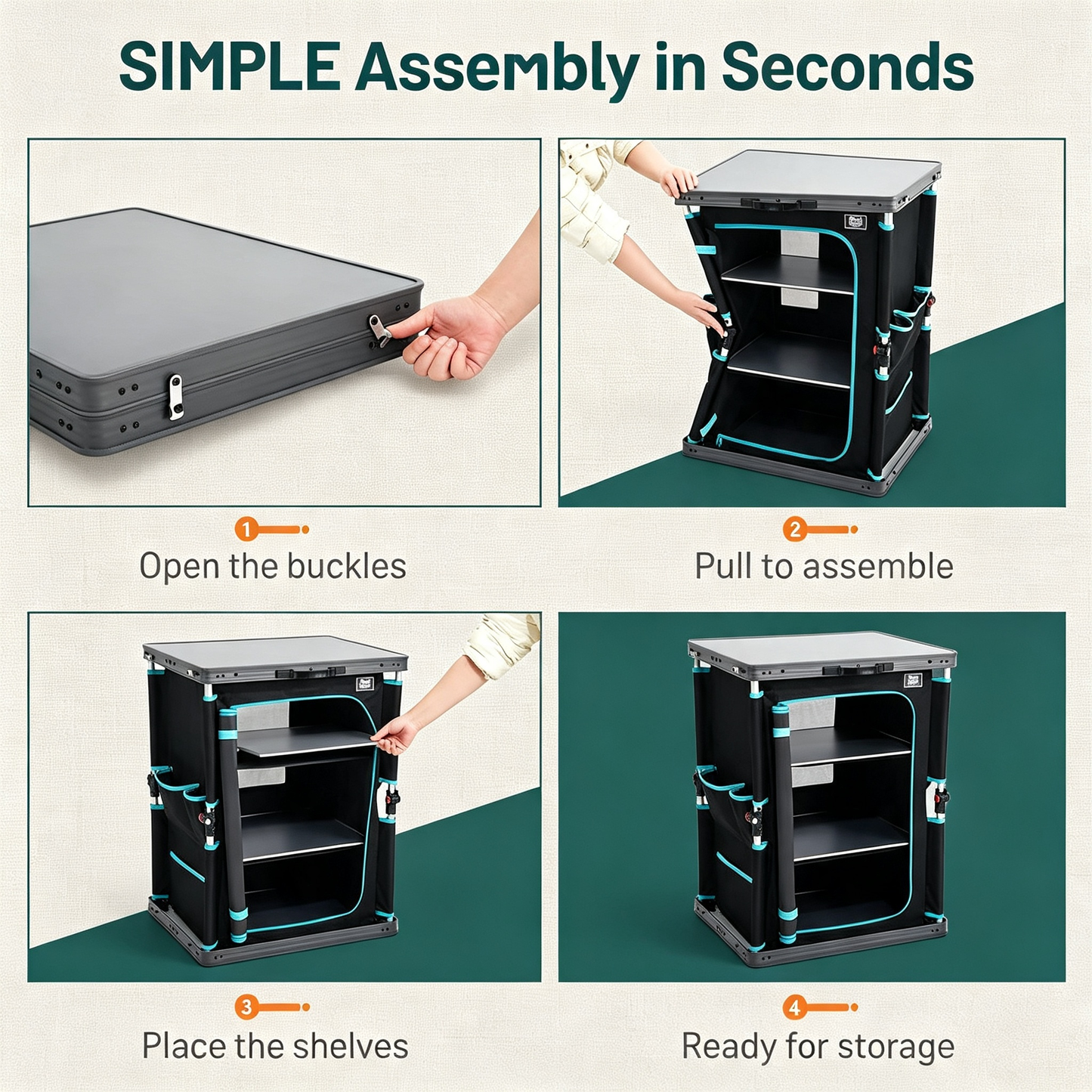 Folding Camping Storage Cabinet with Multi‑Tier Shelves