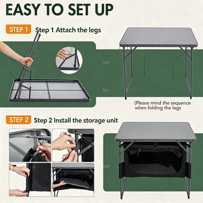 Folding Camping Table with Large Under‑Table Storage Organizer