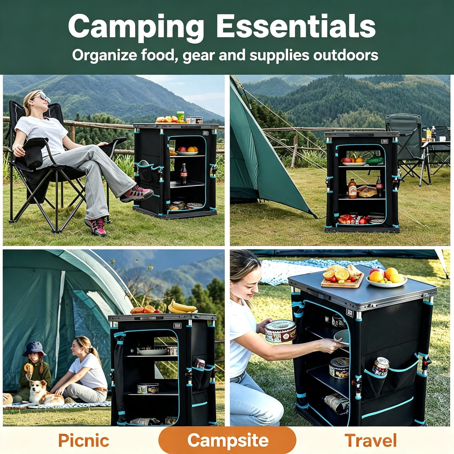 Folding Camping Storage Cabinet with Multi‑Tier Shelves