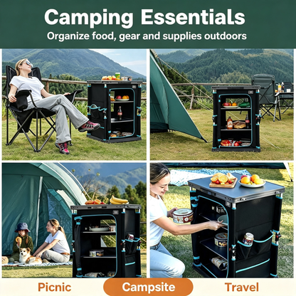 Folding Camping Storage Cabinet with Multi‑Tier Shelves
