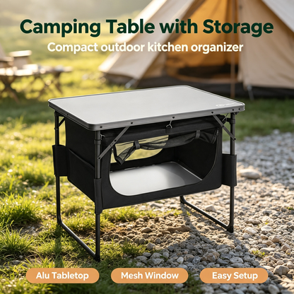 Folding Camping Table with Large Under‑Table Storage Organizer