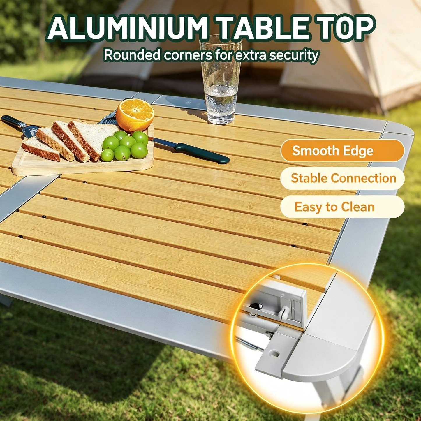Folding Camping Table with Slatted Tabletop for Outdoor Picnic