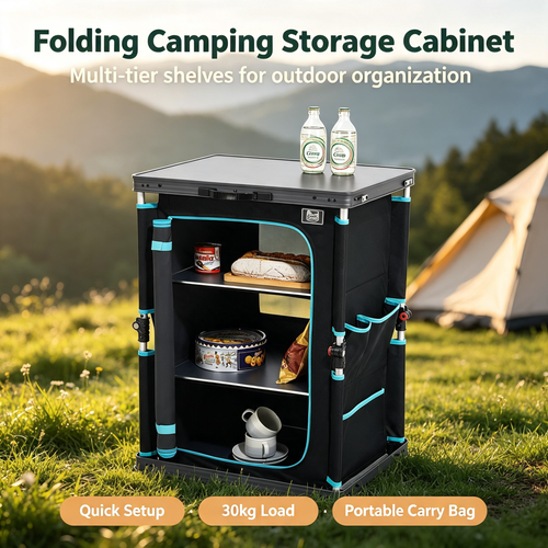 Folding Camping Storage Cabinet with Multi‑Tier Shelves