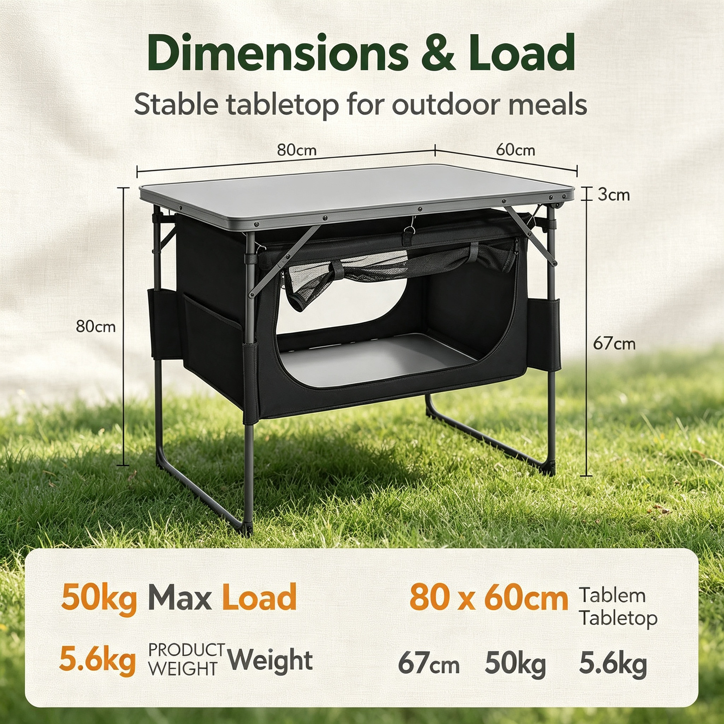 Folding Camping Table with Large Under‑Table Storage Organizer
