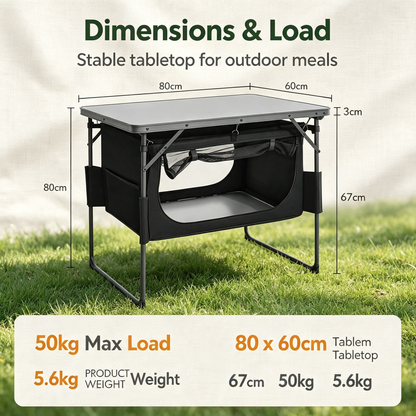 Folding Camping Table with Large Under‑Table Storage Organizer