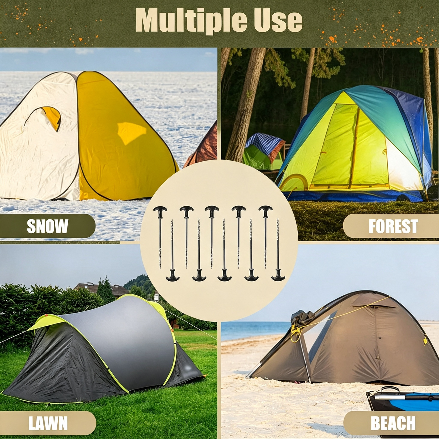 Heavy Duty Metal Tent Stakes with T‑Handle for Outdoor Camping