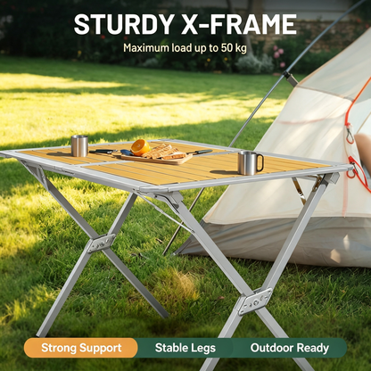 Folding Camping Table with Slatted Tabletop for Outdoor Picnic