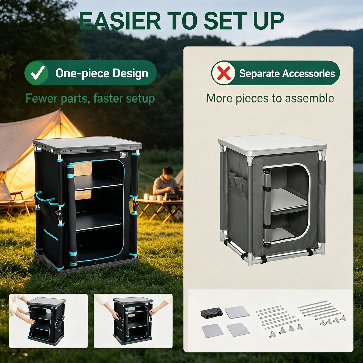 Folding Camping Storage Cabinet with Multi‑Tier Shelves