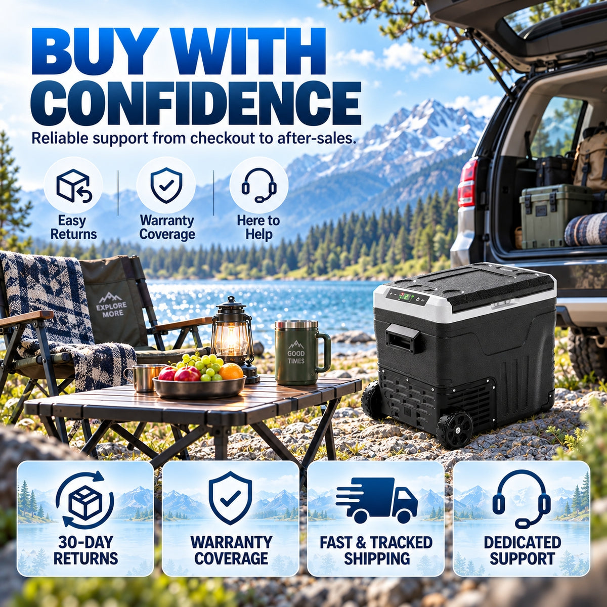 53QT 12V Portable Car Refrigerator – Dual Zone Fridge & Freezer