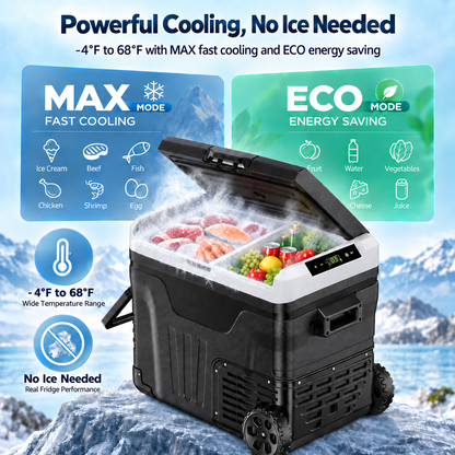 53QT 12V Portable Car Refrigerator – Dual Zone Fridge & Freezer